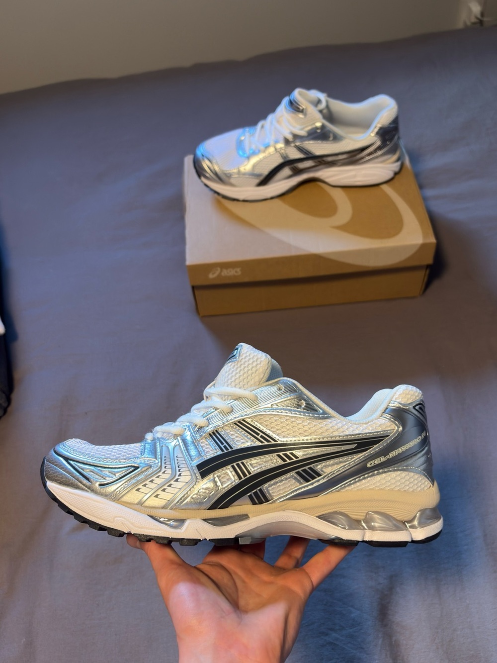 BRAND NEW ASICS Silver, White & Black Athletic Sneakers